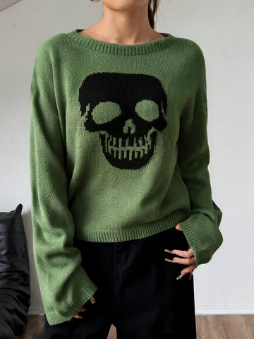Skull Graphic Crew Neck Sweater
