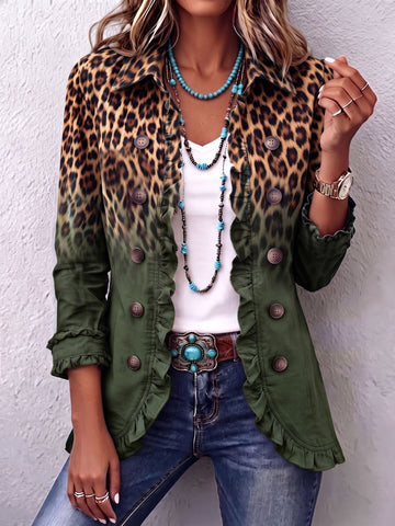 Ombre Leopard Ruffle Blazer
