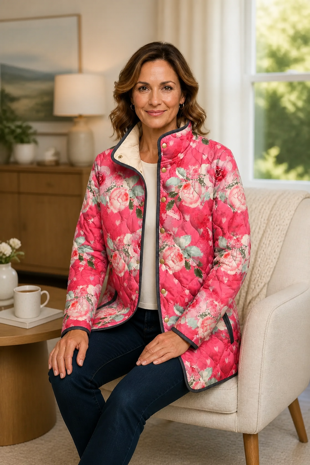Print Quilted Stand Collar Jacket