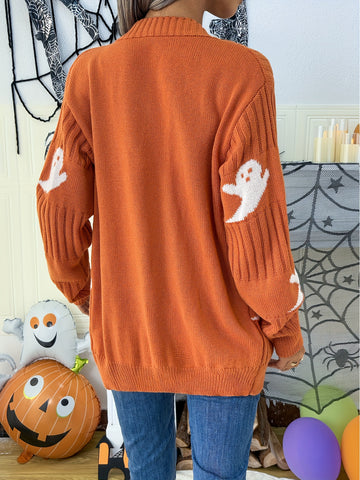 Ghost Motif Drop Shoulder Cardigan