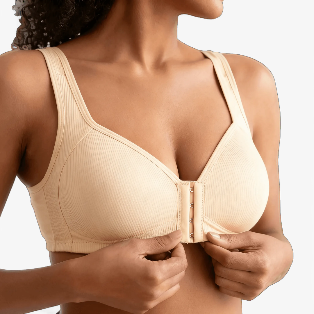 Front-Close Ribbed Cotton-Lined Bra