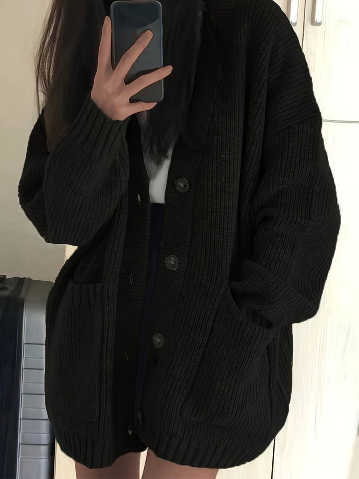 Oversized Ribbed Button Cardigan | Valenira