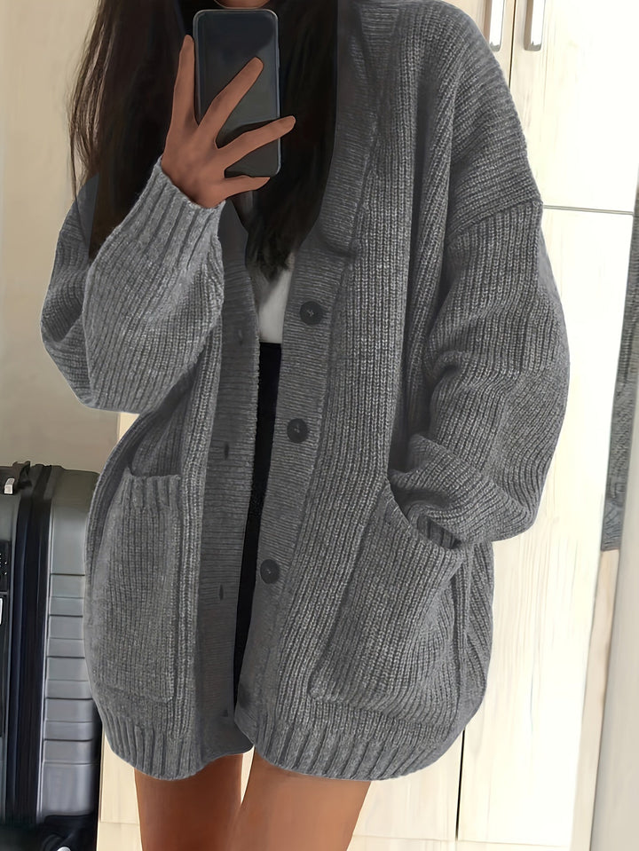 Oversized Ribbed Button Cardigan | Valenira