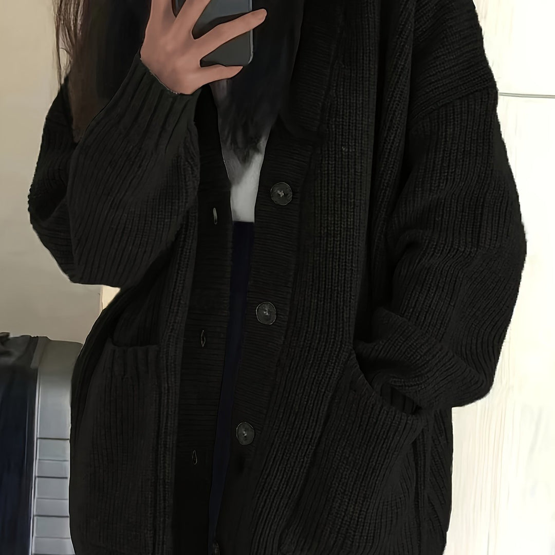 Oversized Ribbed Button Cardigan | Valenira