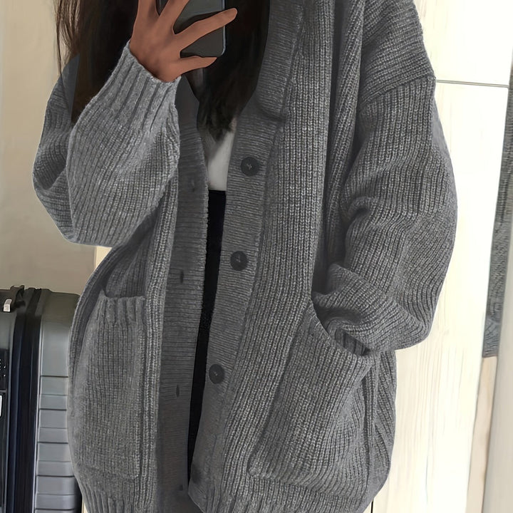 Oversized Ribbed Button Cardigan | Valenira