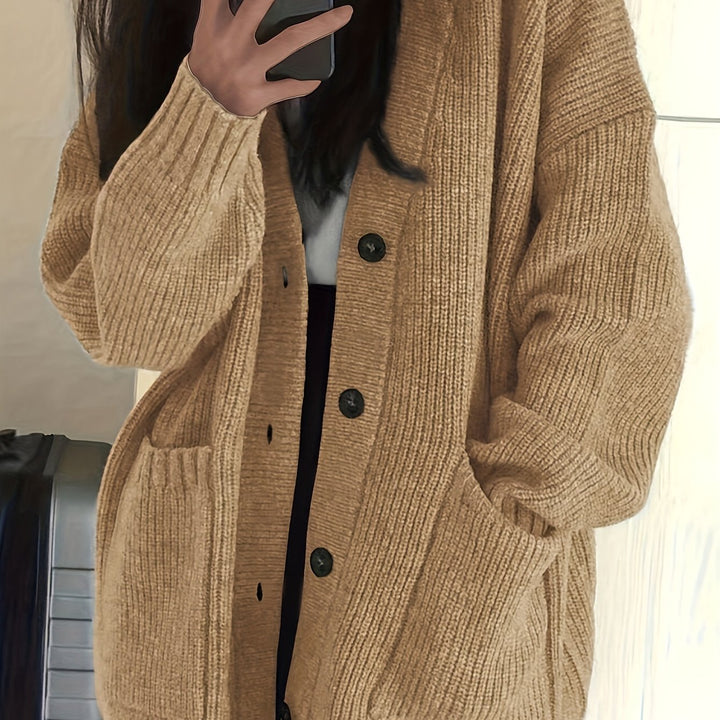 Oversized Ribbed Button Cardigan | Valenira