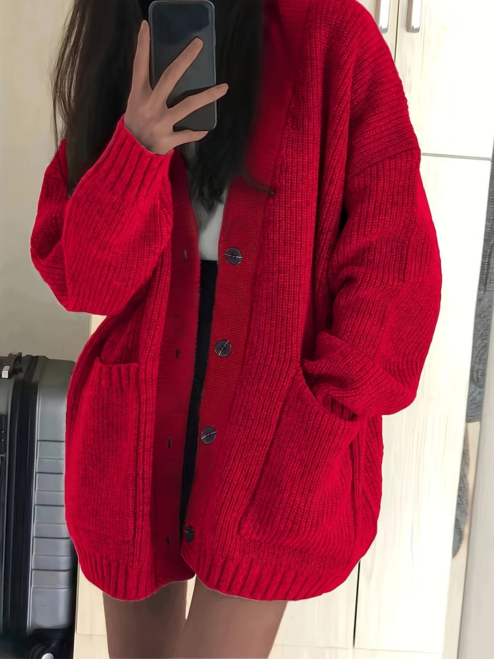 Oversized Ribbed Button Cardigan | Valenira