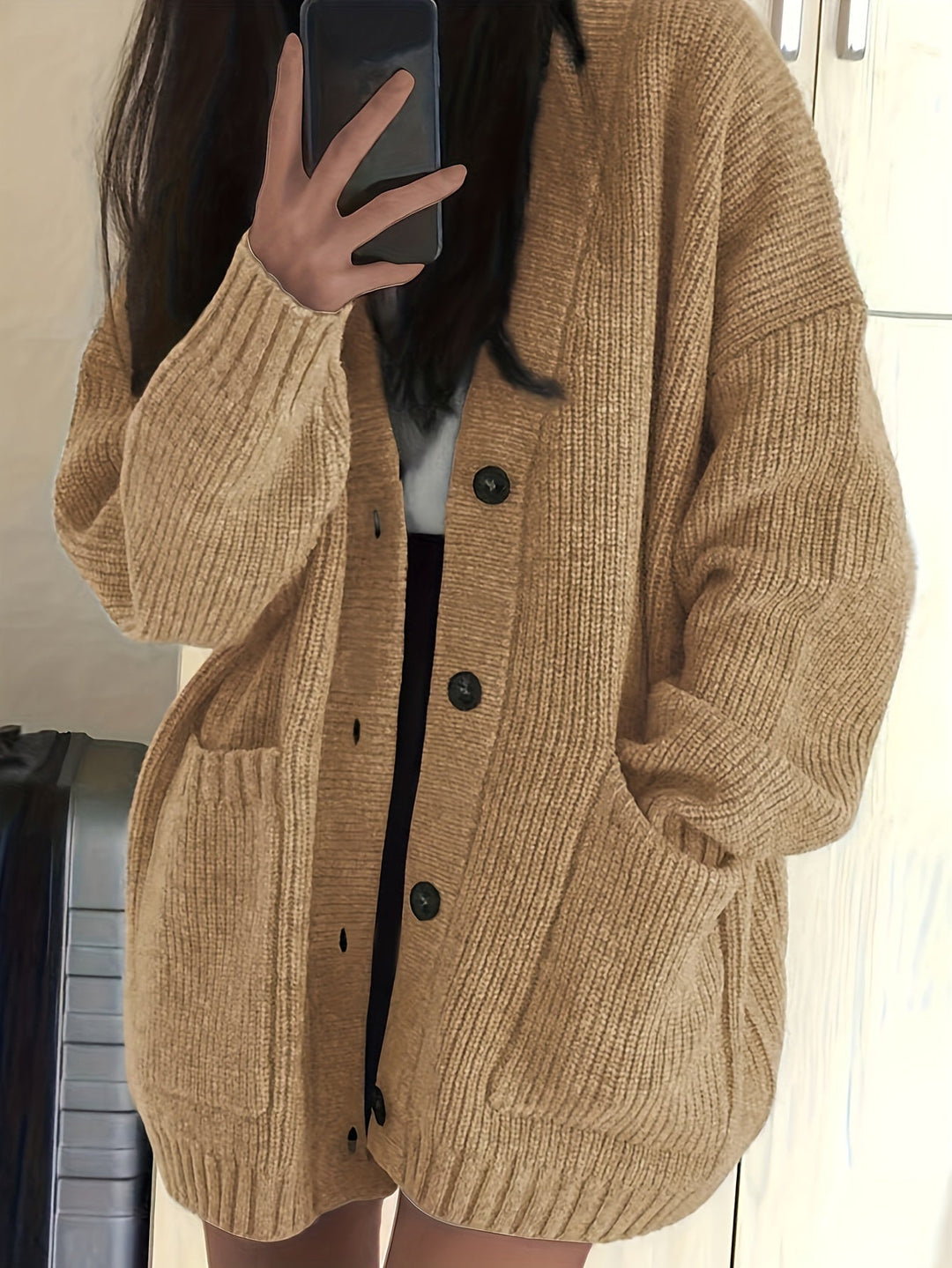 Oversized Ribbed Button Cardigan | Valenira