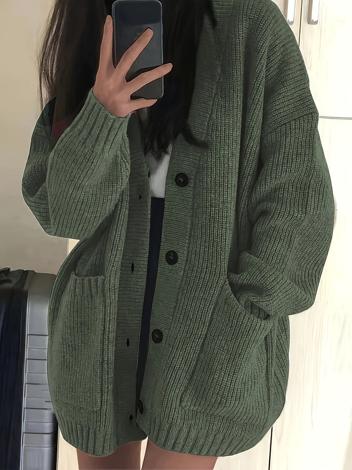 Oversized Ribbed Button Cardigan in Ginger | Valenira