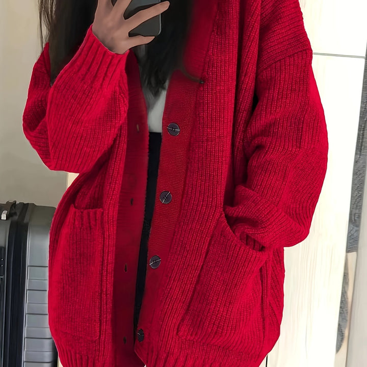 Oversized Ribbed Button Cardigan | Valenira