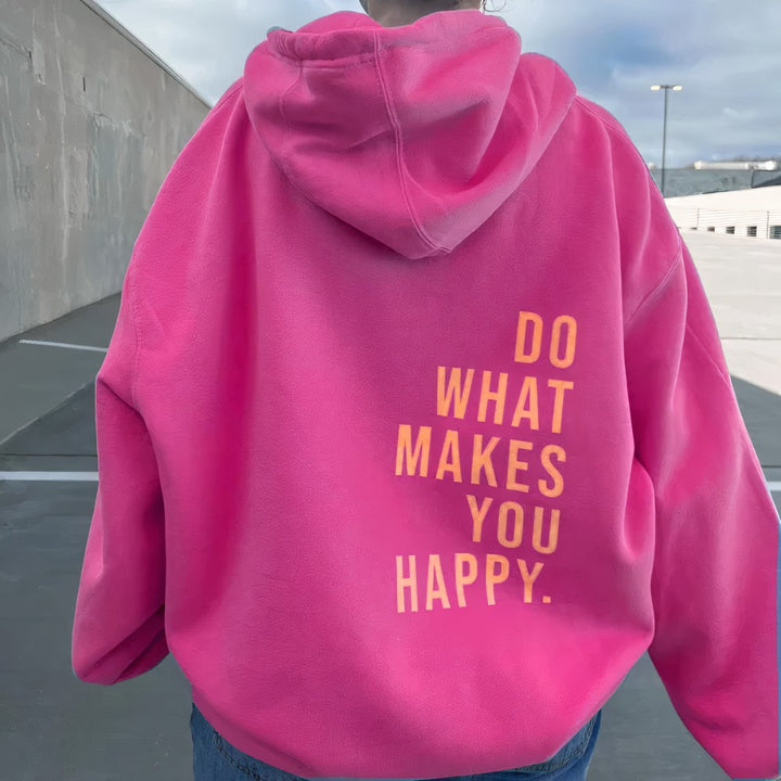 Oversized Slogan Print Hoodie in Fuchsia | Valenira