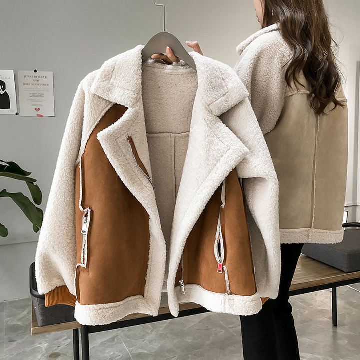 Oversized Contrast-Panel Teddy in Brown | Valenira