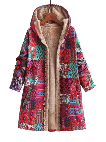 Patchwork Print Hooded Jacket
