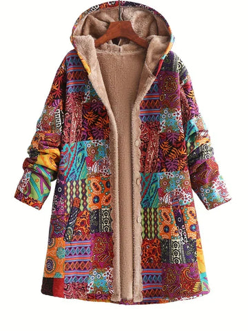 Patchwork Print Hooded Jacket