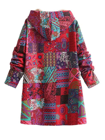 Patchwork Print Hooded Jacket