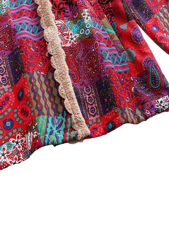 Close view of the sherpa lining along the front edge of the jacket