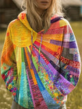 Patchwork Sunburst Print Hoodie in Multicolor | Valenira
