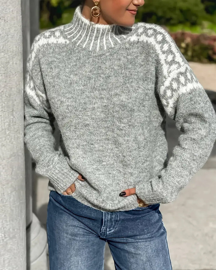 Patterned Yoke Knit Sweater in Black | Valenira