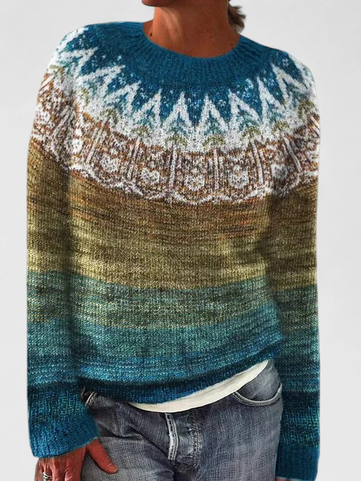Patterned Yoke Sweater in Blue | Valenira