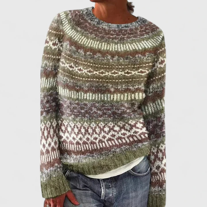 Patterned Yoke Sweater in Dark Green | Valenira