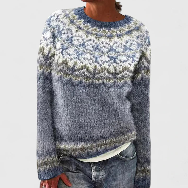 Patterned Yoke Sweater in Dark Blue | Valenira