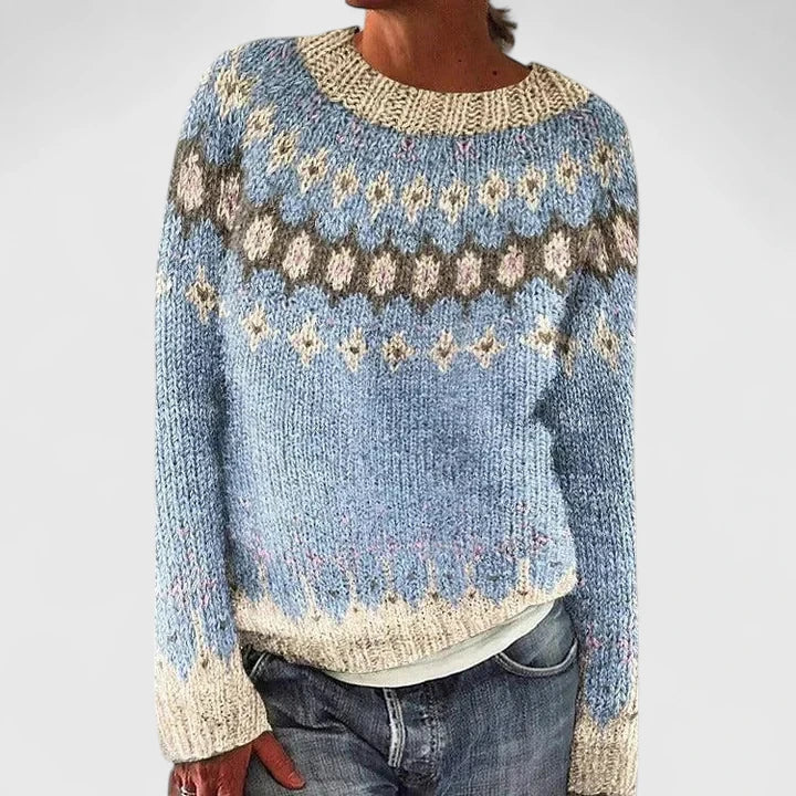 Patterned Yoke Sweater in Light Blue | Valenira