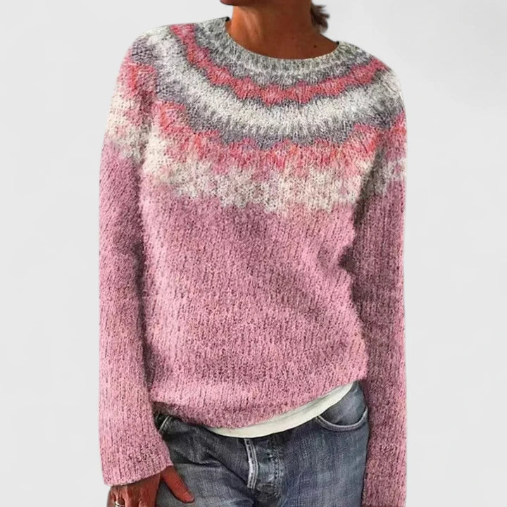 Patterned Yoke Sweater in Pink | Valenira