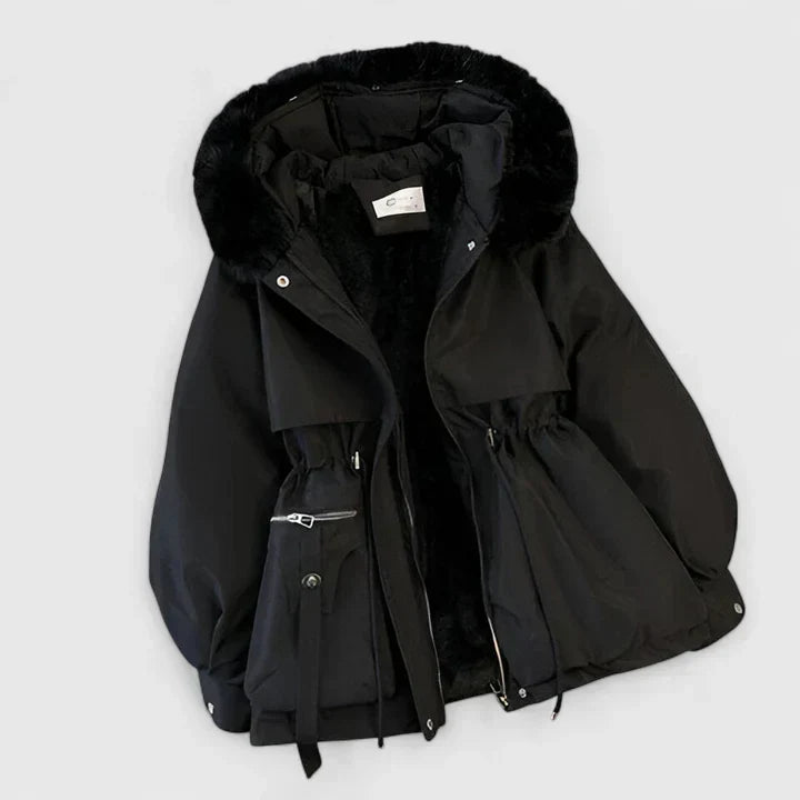 Pile Lined Hooded Parka in Black | Valenira