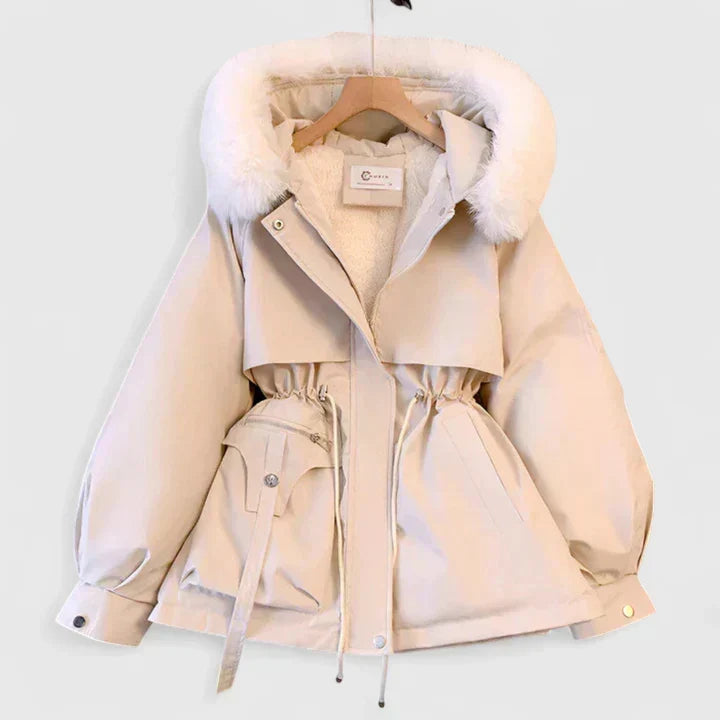 Pile Lined Hooded Parka in Cream | Valenira