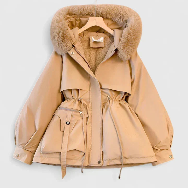 Pile Lined Hooded Parka in Tan | Valenira