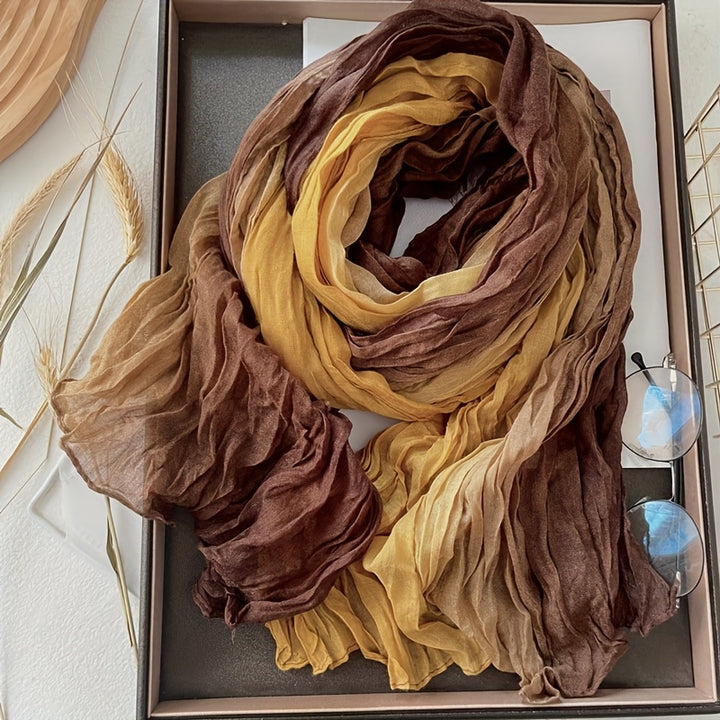 Pleated Gradient Scarf in Yellow Brown | Valenira