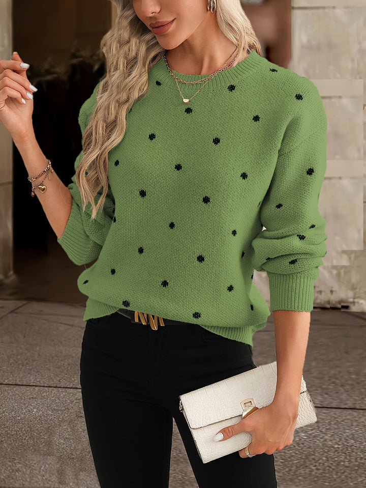 Polka Dot Knit Sweater in Green | Valenira