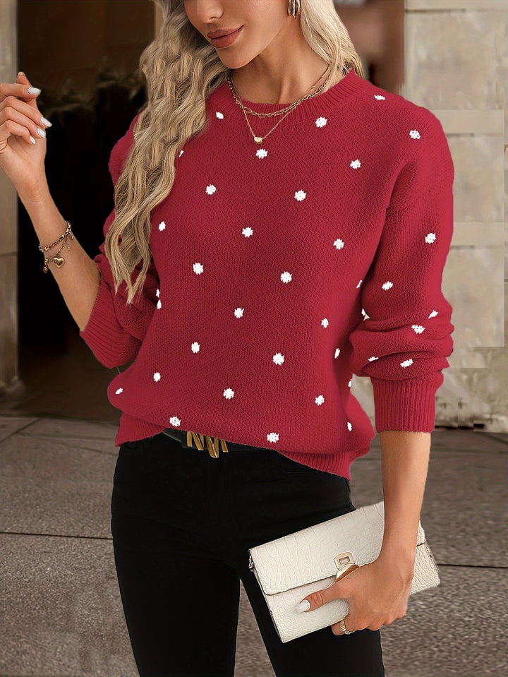 Polka Dot Knit Sweater in Red | Valenira