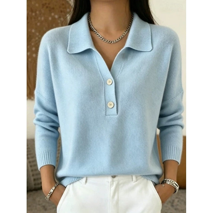 Polo Collar Knit Sweater in Light Blue | Valenira