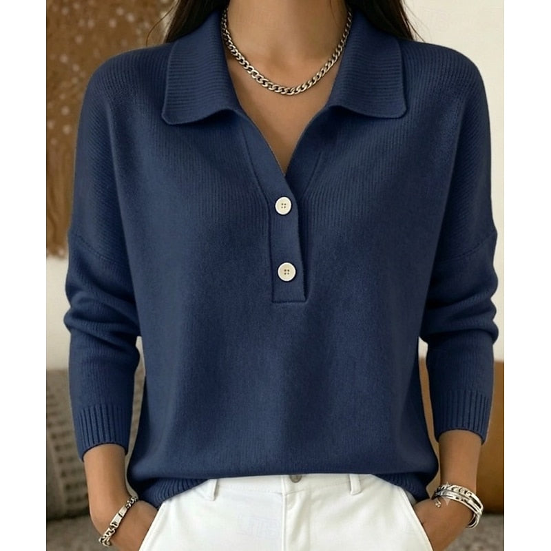 Polo Collar Knit Sweater in Navy | Valenira