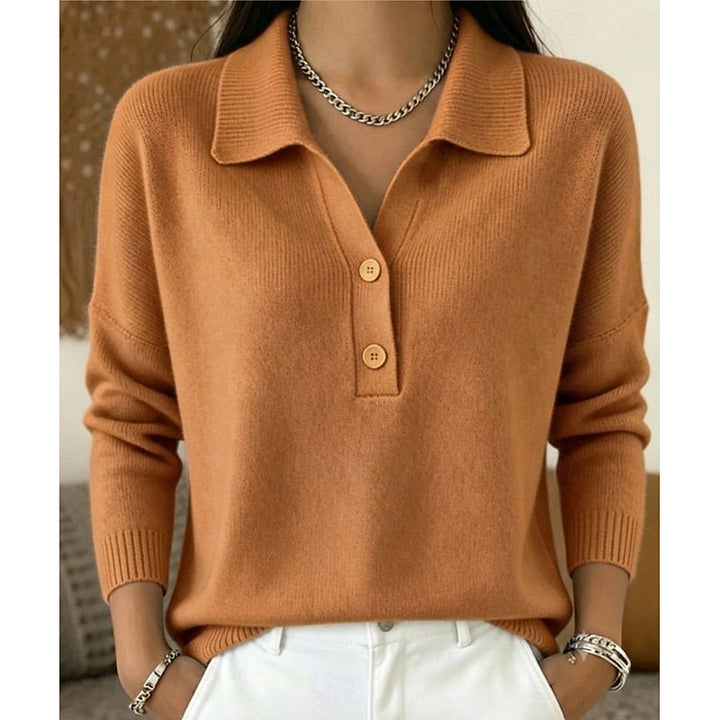 Polo Collar Knit Sweater in Orange | Valenira