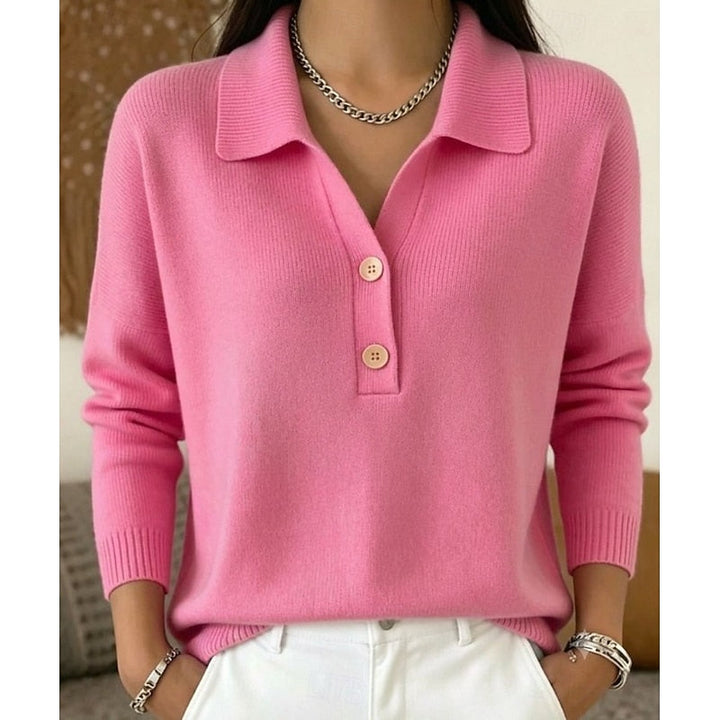 Polo Collar Knit Sweater in Pink | Valenira