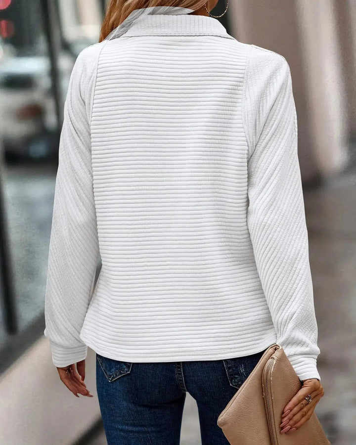 Quarter Zip Ribbed Pullover in White | Valenira