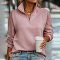 Quarter Zip Ribbed Pullover in Light Pink | Valenira