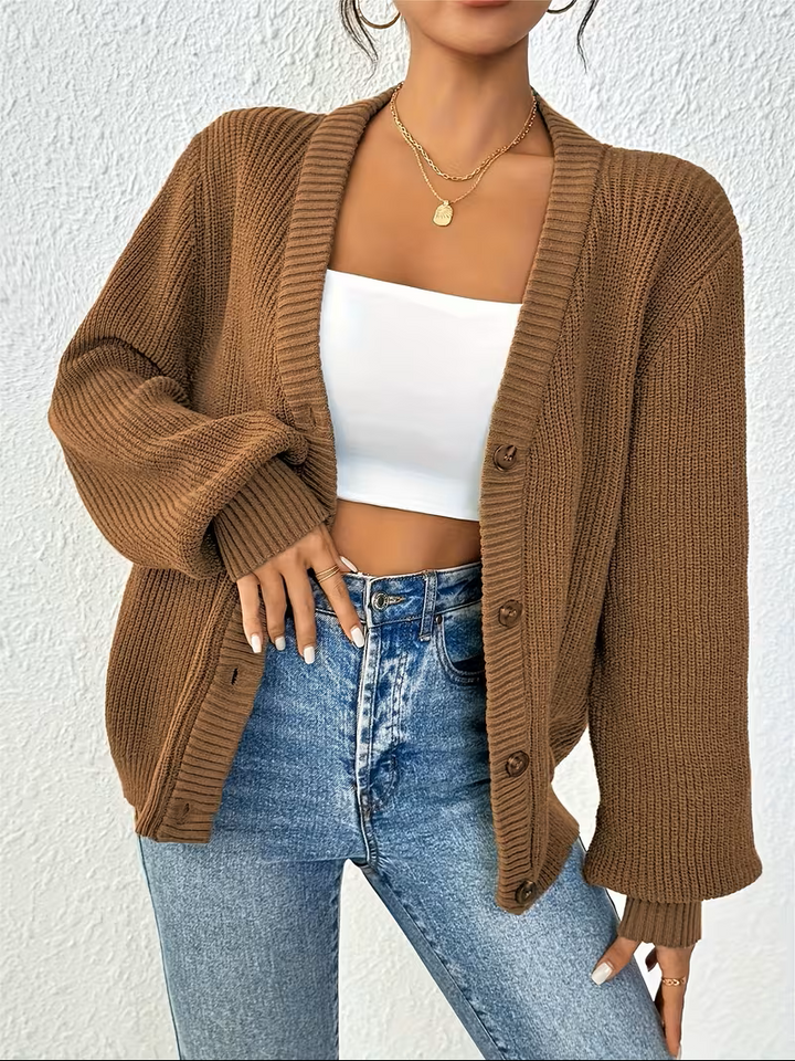 Ribbed Drop Shoulder Cardigan | Valenira