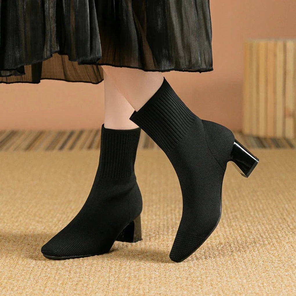 Ribbed Knit Sock Boots in Green | Valenira