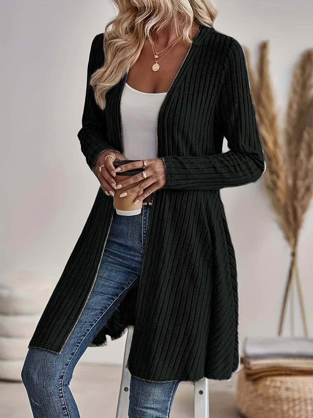 Ribbed Open Front Cardigan | Valenira