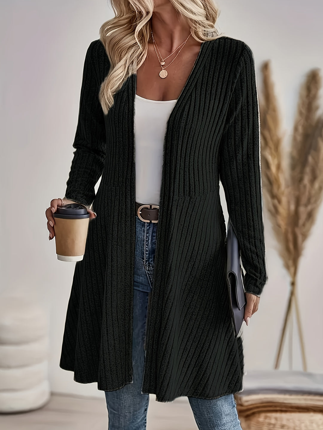 Ribbed Open Front Cardigan | Valenira