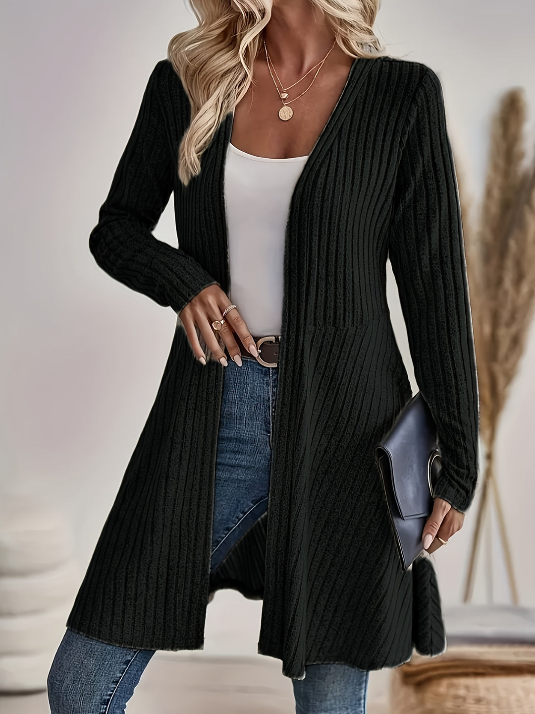 Ribbed Open Front Cardigan | Valenira