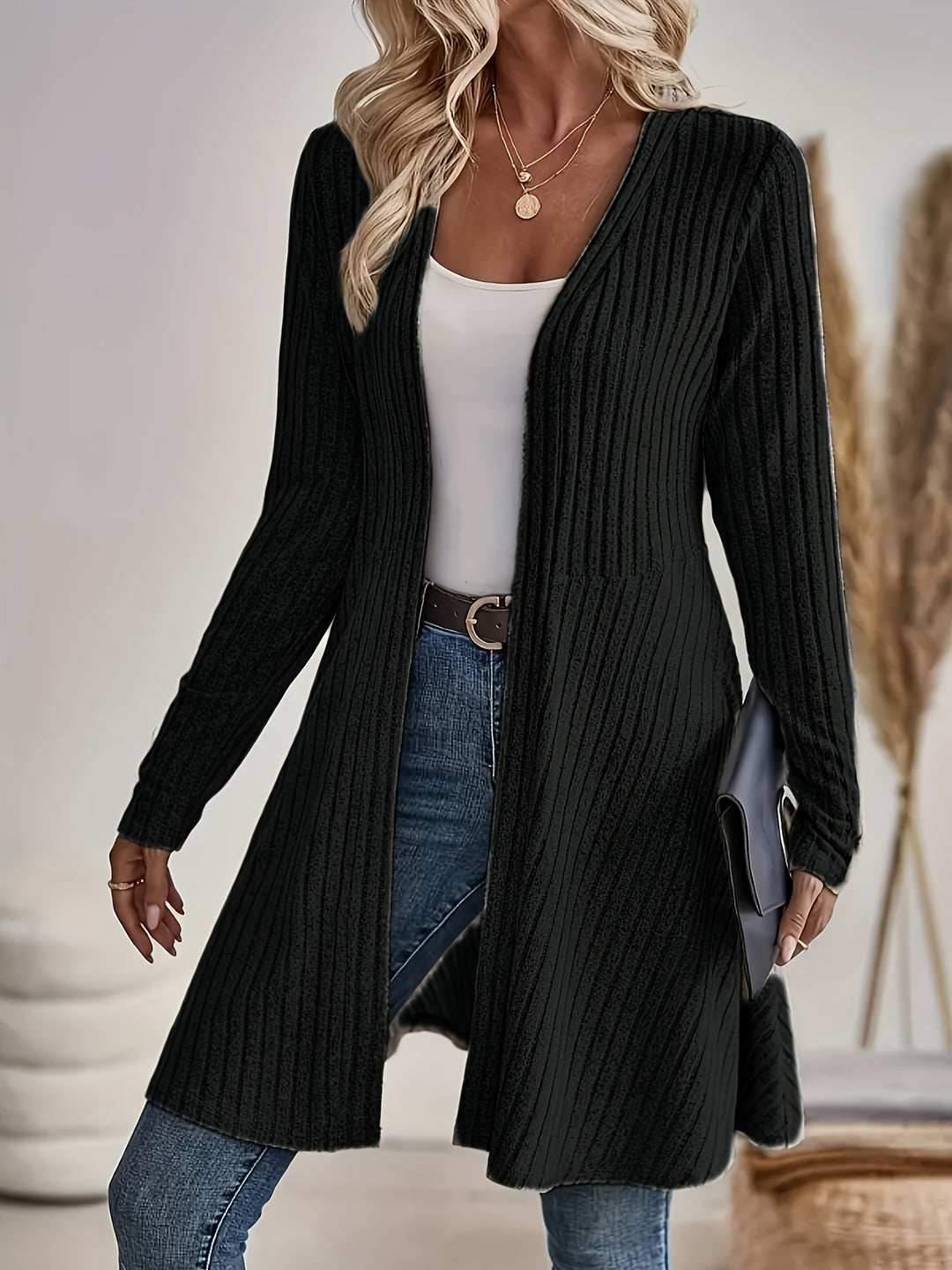 Ribbed Open Front Cardigan | Valenira