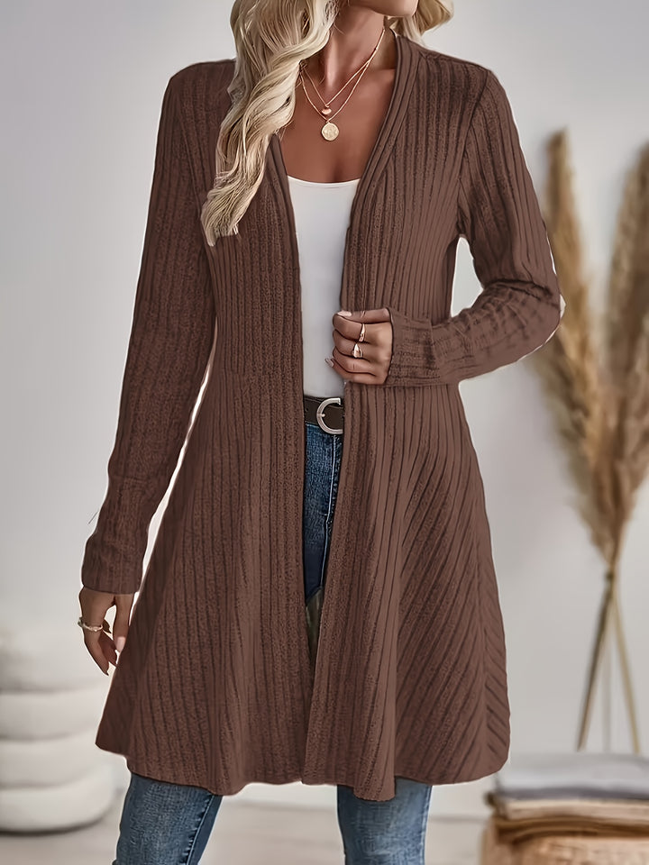 Ribbed Open Front Cardigan in Brown | Valenira