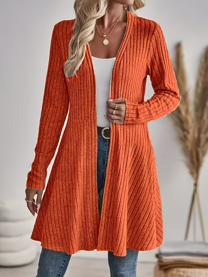 Ribbed Open Front Cardigan in Coral | Valenira