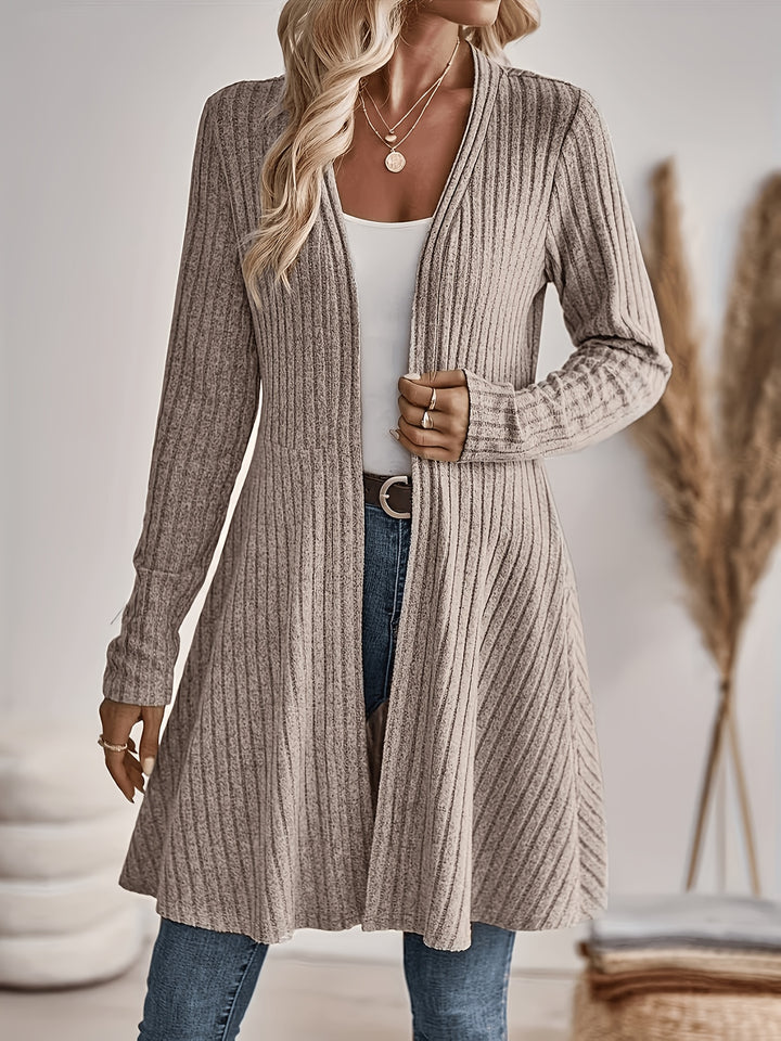 Ribbed Open Front Cardigan in Khaki | Valenira