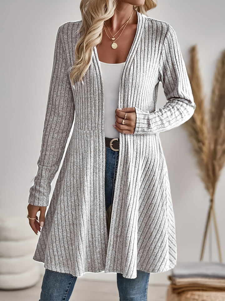 Ribbed Open Front Cardigan in Light Gray | Valenira