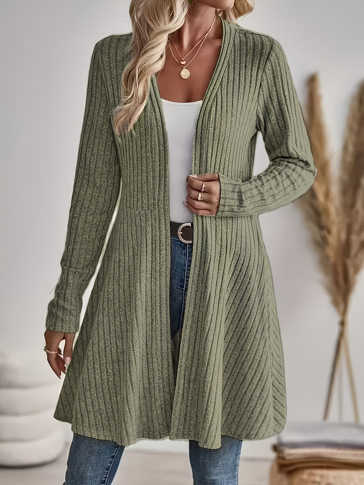 Ribbed Open Front Cardigan in Olive Green | Valenira